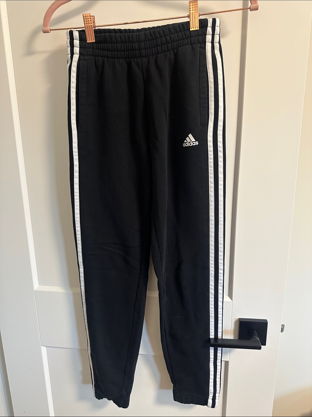 adidas Black Joggers with White Side Stripes and Logo youth